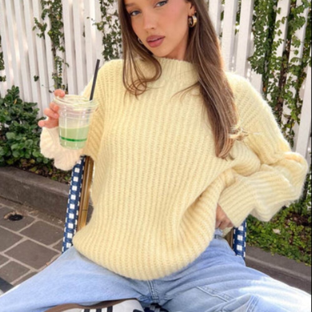 Beginning Boutique Yellow Oversized Crew Neck Sweater - Size XS/S
